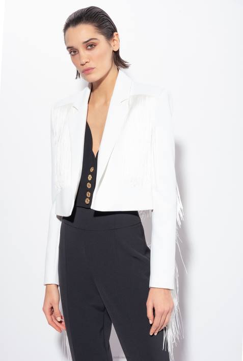 Freizeitjacken | Pinko nicht-gerade weiss Spencer-Jacke mit langen FransenZ4ZP598