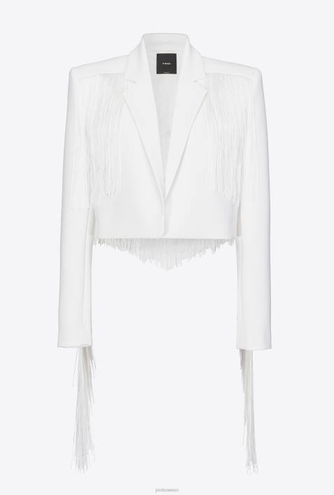Freizeitjacken | Pinko nicht-gerade weiss Spencer-Jacke mit langen FransenZ4ZP598