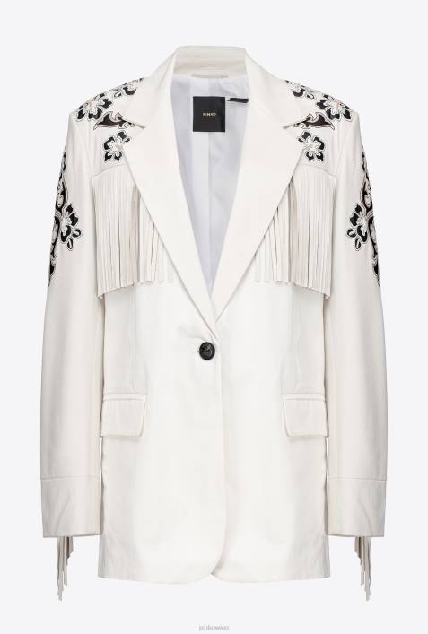 Freizeitjacken | Pinko seidenweiß Lederblazer mit Stickerei und FransenZ4ZP604
