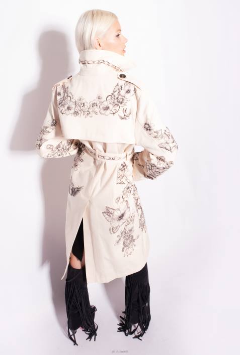 Mäntel | Pinko Butter/Schwarz Trenchcoat mit Tattoo-PrintZ4ZP830