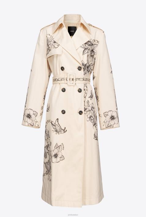 Mäntel | Pinko Butter/Schwarz Trenchcoat mit Tattoo-PrintZ4ZP830