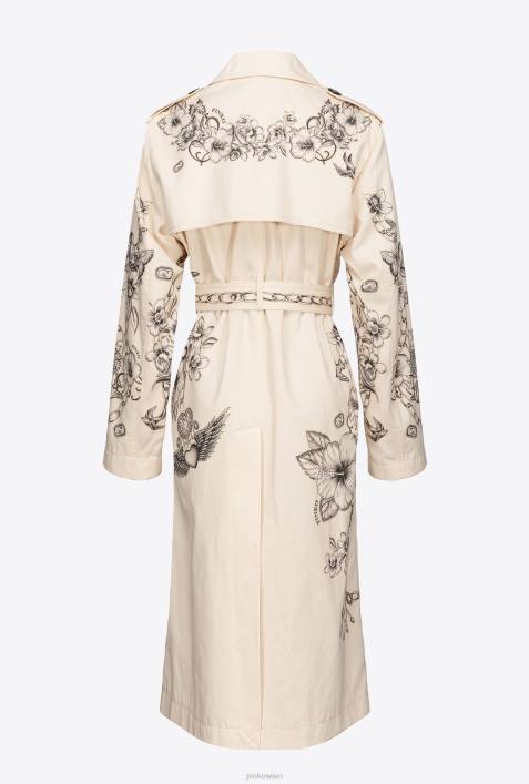 Mäntel | Pinko Butter/Schwarz Trenchcoat mit Tattoo-PrintZ4ZP830