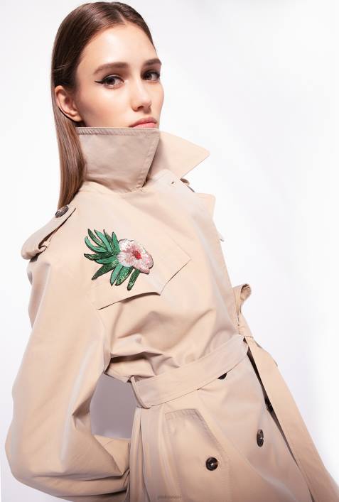 Mäntel | Pinko Safari-Beige bestickter TrenchcoatZ4ZP837
