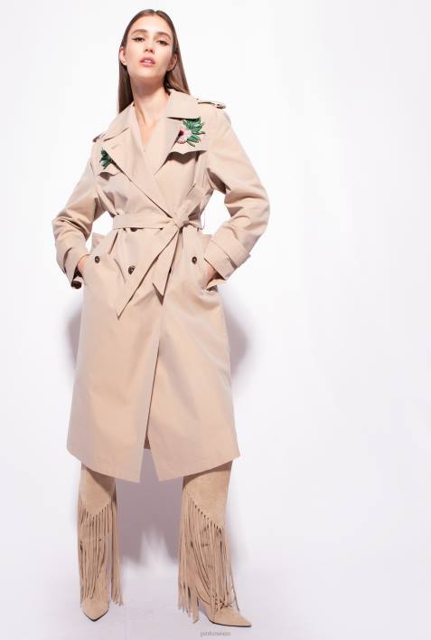 Mäntel | Pinko Safari-Beige bestickter TrenchcoatZ4ZP837