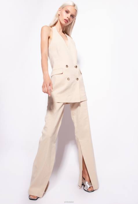 Mäntel | Pinko gefrostetes Mandelbeige lange LeinenwesteZ4ZP112