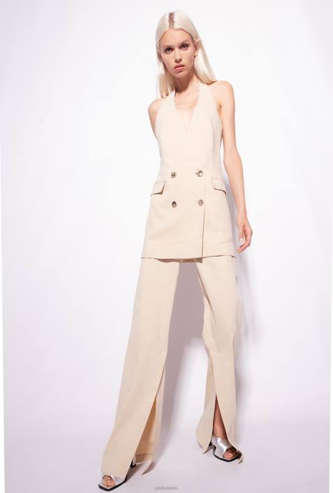 Mäntel | Pinko gefrostetes Mandelbeige lange LeinenwesteZ4ZP112