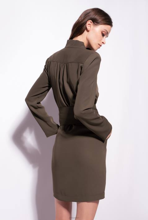 kurze Kleider | Pinko Armeegrün Kleid mit Love Birds-Gürtel und ReißverschlussZ4ZP216