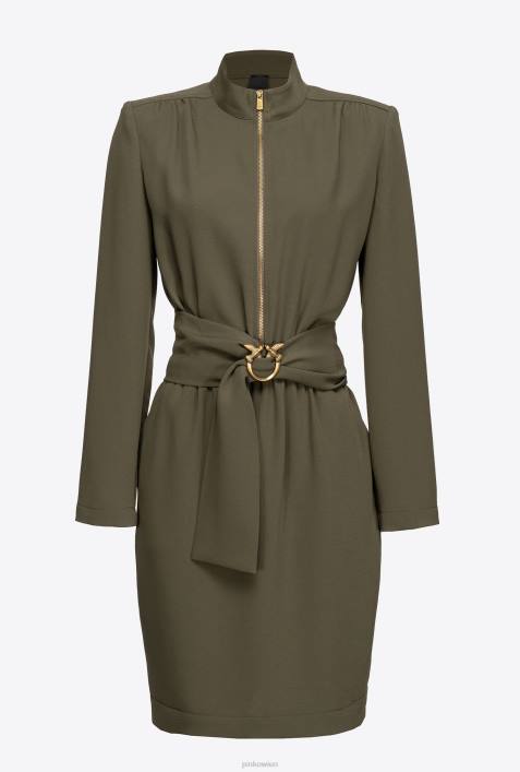 kurze Kleider | Pinko Armeegrün Kleid mit Love Birds-Gürtel und ReißverschlussZ4ZP216
