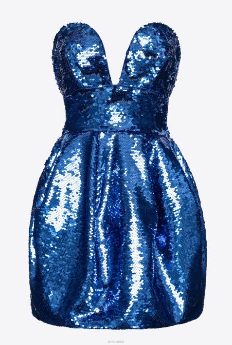 kurze Kleider | Pinko Blau Vollständig mit Pailletten besetztes Mini-BallonkleidZ4ZP202