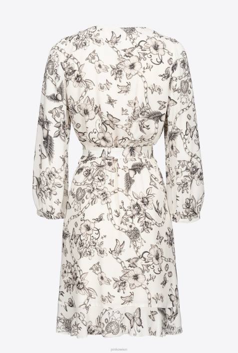 kurze Kleider | Pinko Butter/Schwarz Wickelkleid mit Tattoo-PrintZ4ZP162