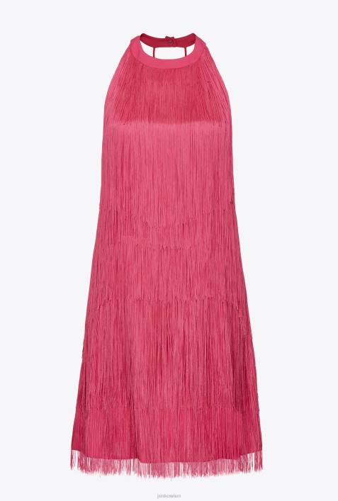 kurze Kleider | Pinko Fuchsia-Lila Minikleid mit feinen FransenZ4ZP189