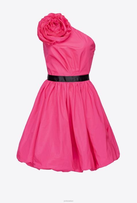 kurze Kleider | Pinko Fuchsia-Lila One-Shoulder-Minikleid mit RosendetailZ4ZP201
