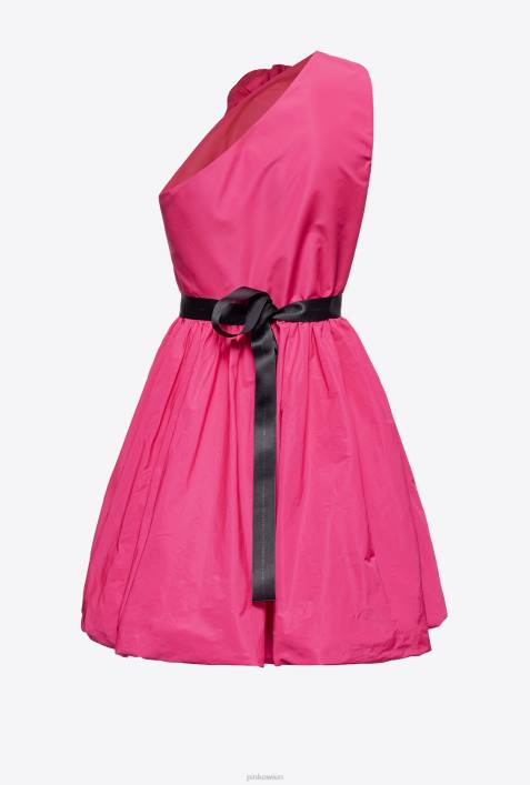 kurze Kleider | Pinko Fuchsia-Lila One-Shoulder-Minikleid mit RosendetailZ4ZP201