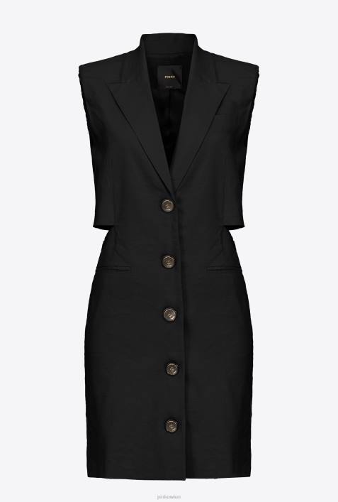 kurze Kleider | Pinko Limousine schwarz Blazerkleid aus LeinenZ4ZP20