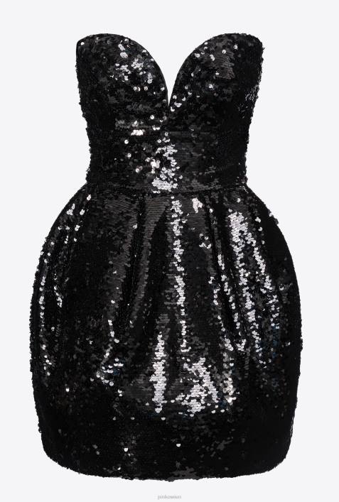 kurze Kleider | Pinko Limousine schwarz Galleria Mini-Ballonkleid mit durchgehenden PaillettenZ4ZP204
