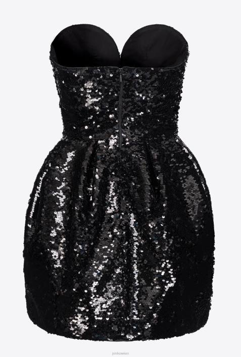 kurze Kleider | Pinko Limousine schwarz Galleria Mini-Ballonkleid mit durchgehenden PaillettenZ4ZP204