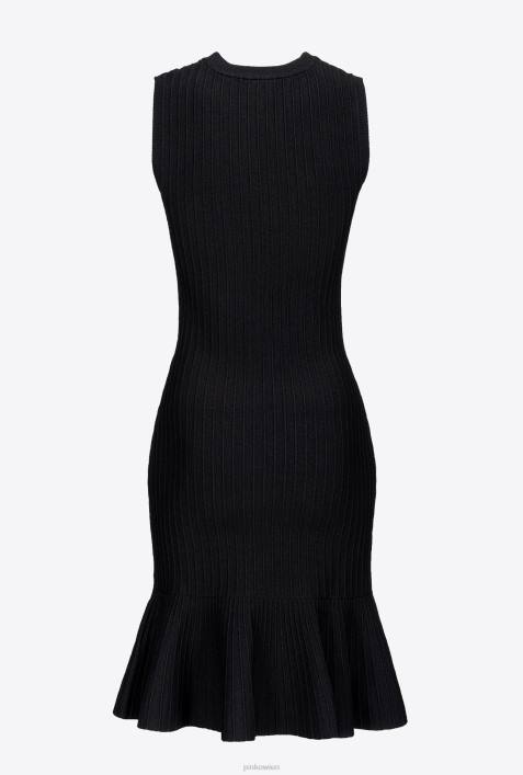 kurze Kleider | Pinko Limousine schwarz Gestricktes Minikleid mit KettendetailZ4ZP179