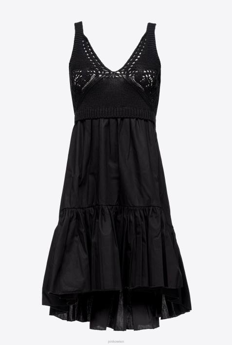 kurze Kleider | Pinko Limousine schwarz Kleid aus Trikot und PopelineZ4ZP178