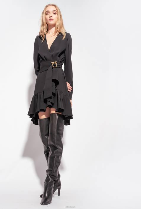 kurze Kleider | Pinko Limousine schwarz Kleid mit Love Birds-GürtelZ4ZP218