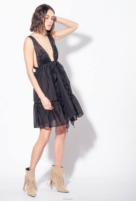 kurze Kleider | Pinko Limousine schwarz Minikleid aus MusselinZ4ZP60