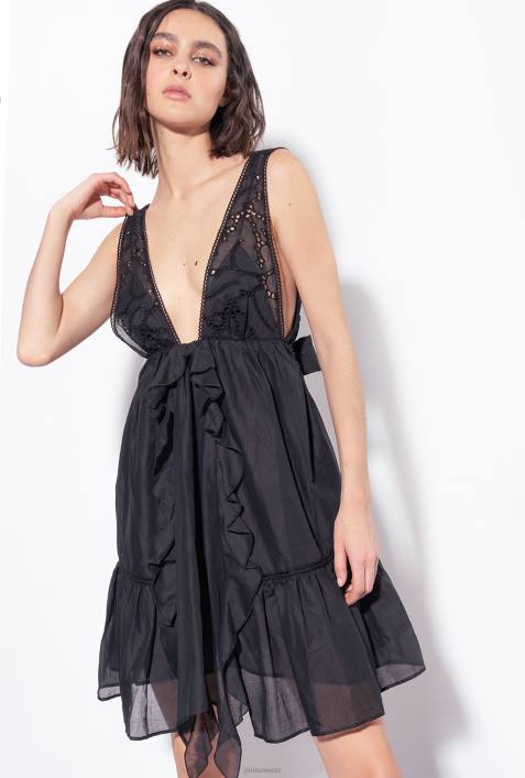 kurze Kleider | Pinko Limousine schwarz Minikleid aus MusselinZ4ZP60
