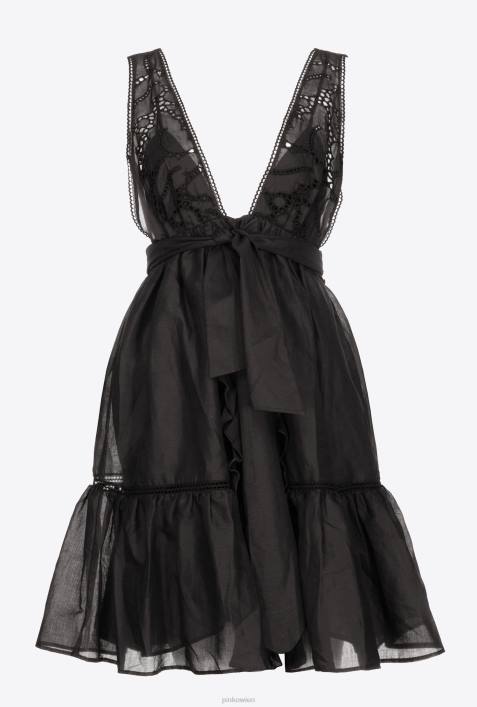 kurze Kleider | Pinko Limousine schwarz Minikleid aus MusselinZ4ZP60