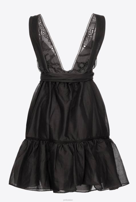 kurze Kleider | Pinko Limousine schwarz Minikleid aus MusselinZ4ZP60