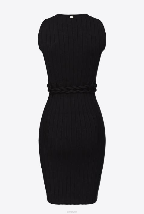 kurze Kleider | Pinko Limousine schwarz Minikleid aus RippstrickZ4ZP11