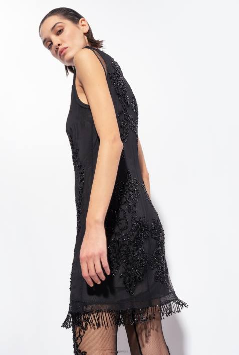 kurze Kleider | Pinko Limousine schwarz Minikleid aus Tüll mit Tattoo-StickereiZ4ZP117