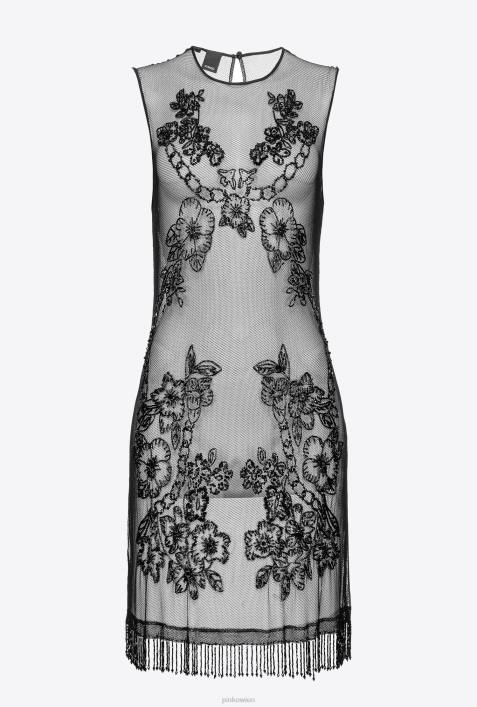 kurze Kleider | Pinko Limousine schwarz Minikleid aus Tüll mit Tattoo-StickereiZ4ZP117