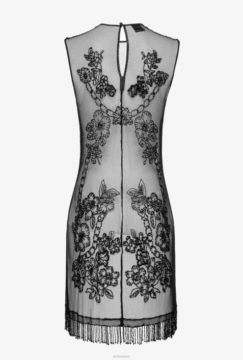 kurze Kleider | Pinko Limousine schwarz Minikleid aus Tüll mit Tattoo-StickereiZ4ZP117