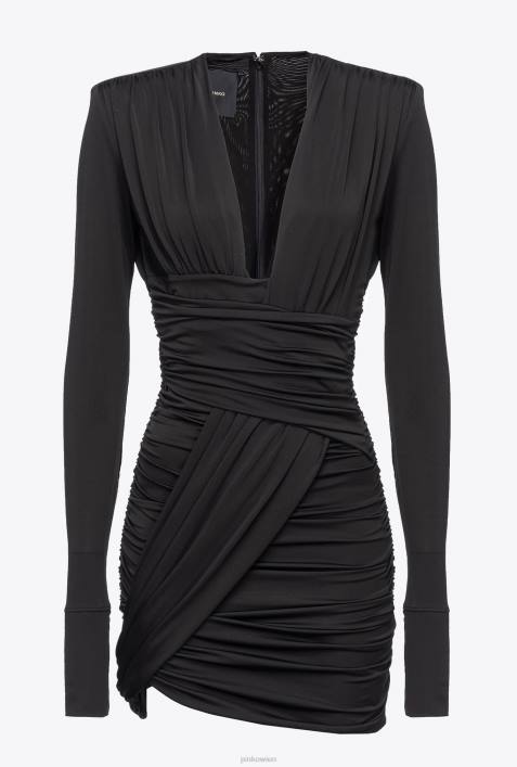 kurze Kleider | Pinko Limousine schwarz Minikleid mit Crossover-Detail und DrapierungZ4ZP200