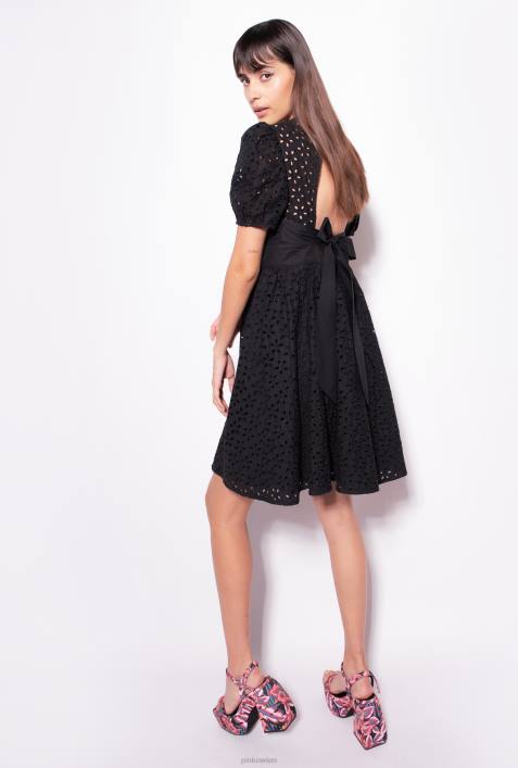 kurze Kleider | Pinko Limousine schwarz Minikleid mit LochstickereiZ4ZP59
