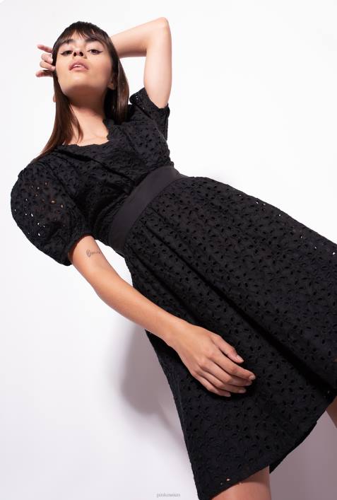 kurze Kleider | Pinko Limousine schwarz Minikleid mit LochstickereiZ4ZP59