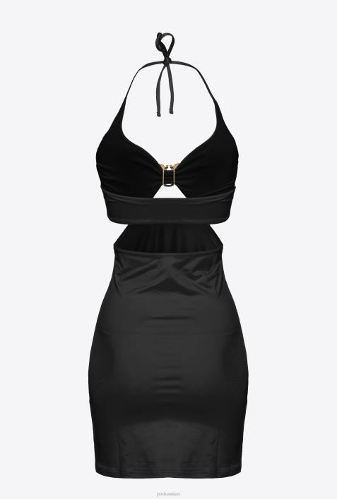 kurze Kleider | Pinko Limousine schwarz Minikleid mit Love Birds-SchnalleZ4ZP206