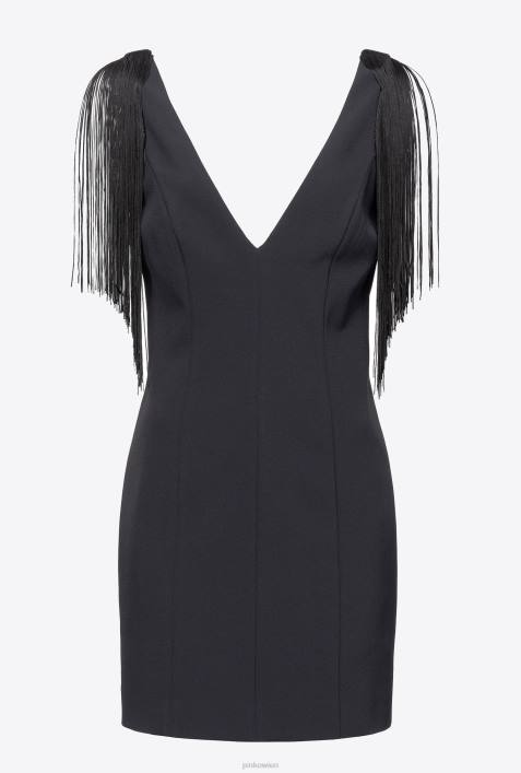 kurze Kleider | Pinko Limousine schwarz Minikleid mit SchulterfransenZ4ZP28