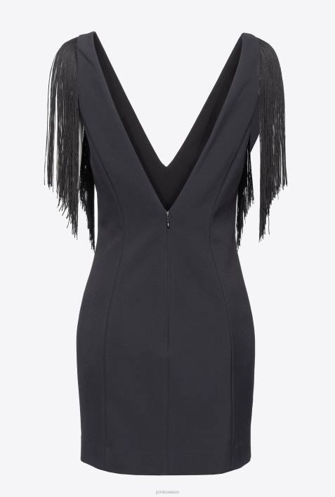 kurze Kleider | Pinko Limousine schwarz Minikleid mit SchulterfransenZ4ZP28