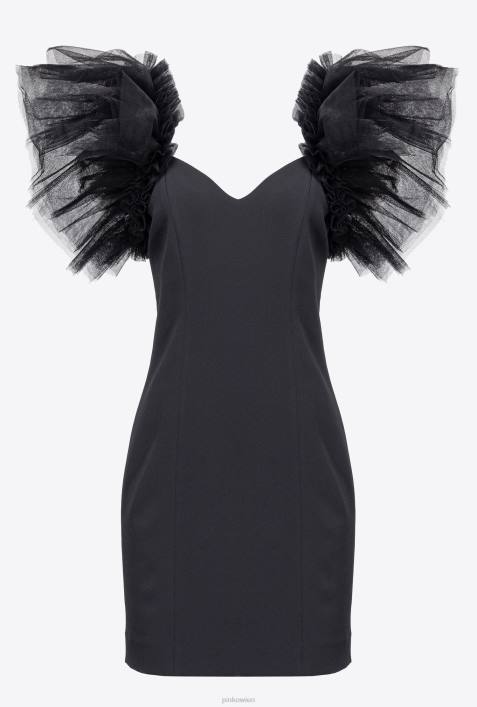kurze Kleider | Pinko Limousine schwarz Minikleid mit TüllZ4ZP224
