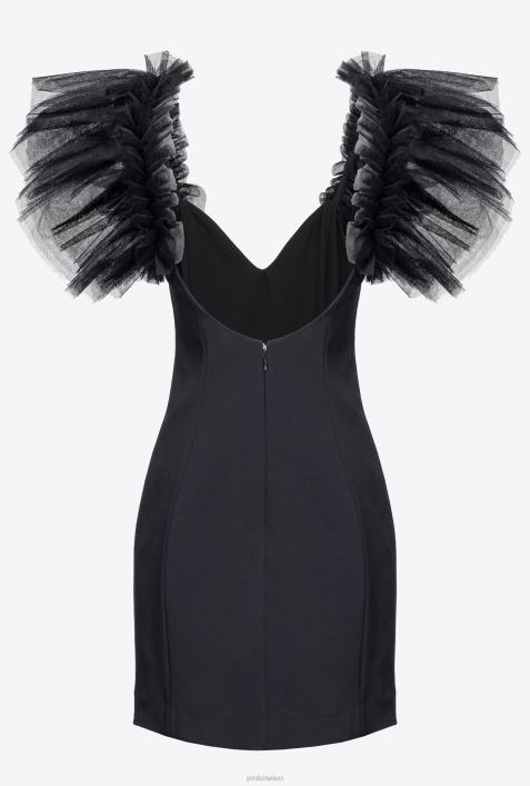 kurze Kleider | Pinko Limousine schwarz Minikleid mit TüllZ4ZP224