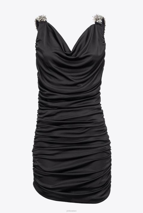 kurze Kleider | Pinko Limousine schwarz Minikleid mit juwelenbesetzten TrägernZ4ZP188