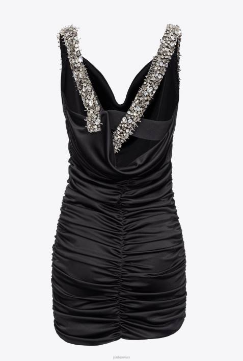 kurze Kleider | Pinko Limousine schwarz Minikleid mit juwelenbesetzten TrägernZ4ZP188