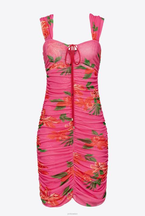 kurze Kleider | Pinko Multi-Fuchsia/Rot Minikleid mit BlumendruckZ4ZP143