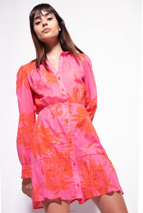 kurze Kleider | Pinko Pink Rot kurzes Kleid mit großen bedruckten BlumenZ4ZP66