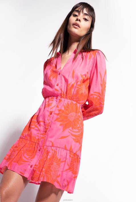 kurze Kleider | Pinko Pink Rot kurzes Kleid mit großen bedruckten BlumenZ4ZP66