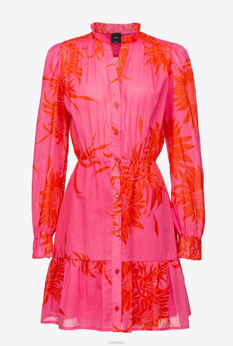 kurze Kleider | Pinko Pink Rot kurzes Kleid mit großen bedruckten BlumenZ4ZP66