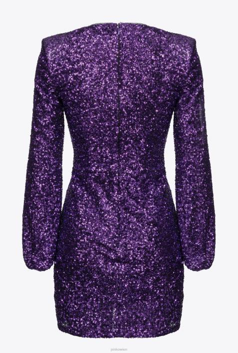 kurze Kleider | Pinko Prisma lila Vollständig paillettenbesetztes Minikleid mit ÜberkreuzungZ4ZP168