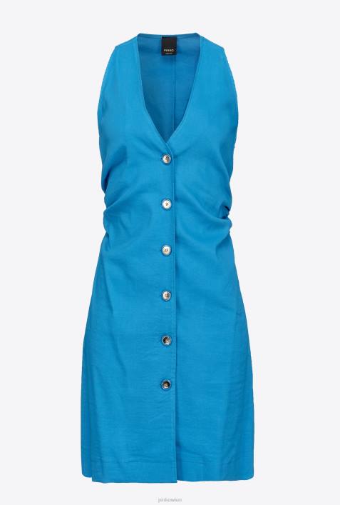 kurze Kleider | Pinko Regisseur blau Geknöpftes LeinenkleidZ4ZP83