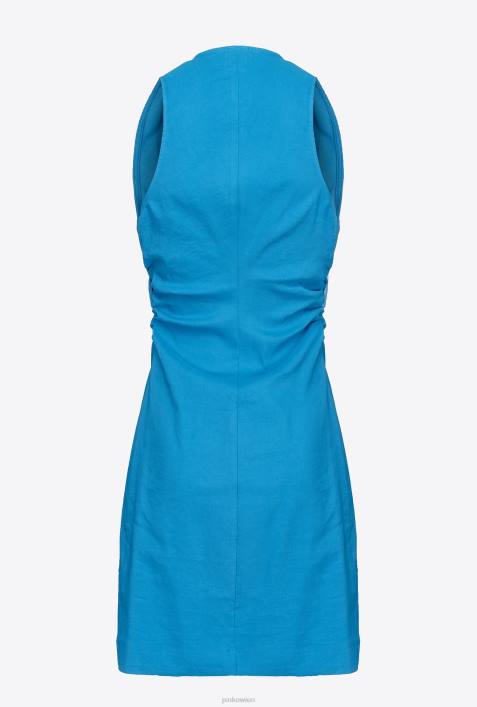 kurze Kleider | Pinko Regisseur blau Geknöpftes LeinenkleidZ4ZP83