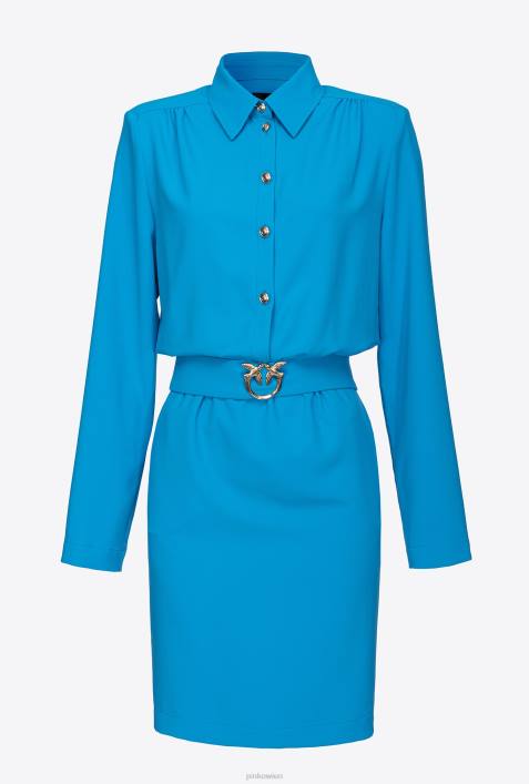 kurze Kleider | Pinko Regisseur blau Hemdblusenkleid mit „Love Birds“-SchnalleZ4ZP127