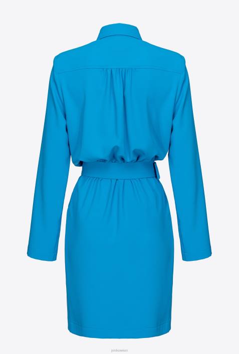 kurze Kleider | Pinko Regisseur blau Hemdblusenkleid mit „Love Birds“-SchnalleZ4ZP127